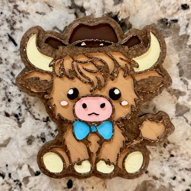 Highland Cow w/Hat & Bowtie
