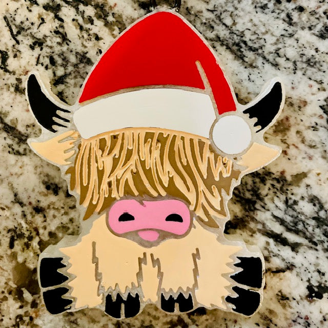 Highland Cow w/Santa Hat