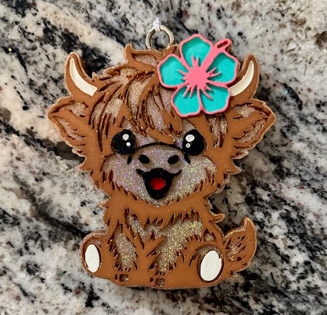 Highland Cow w/Hibiscus