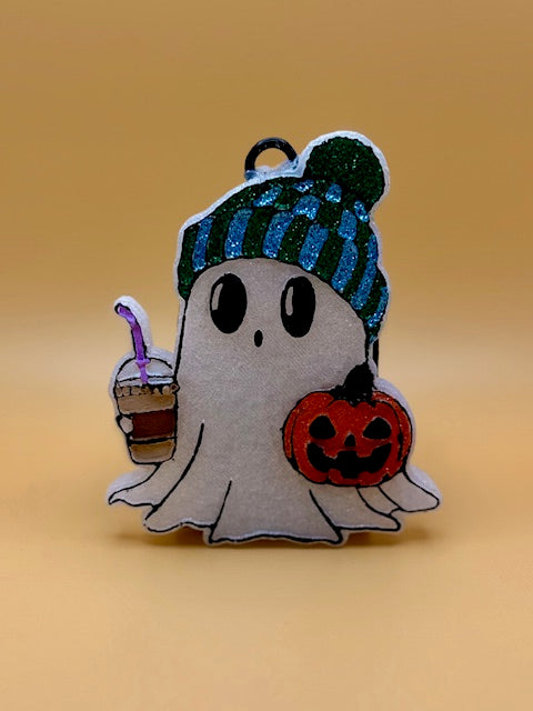 Beanie Ghost w/Pumpkin & Drink (Mahogany Teakwood)