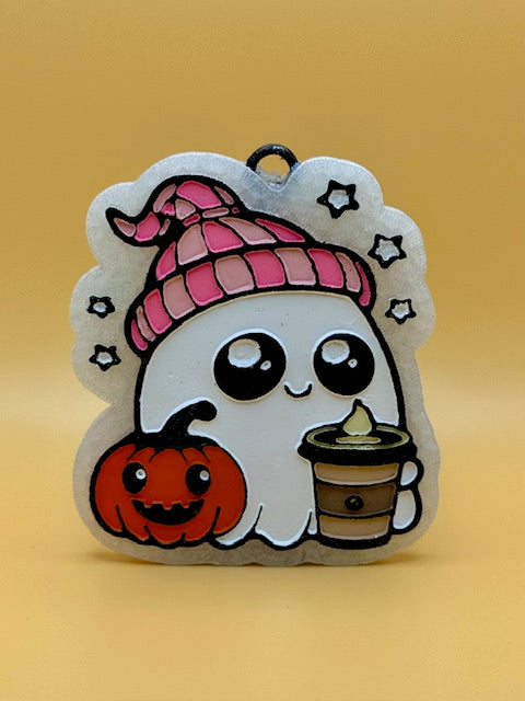 Large Beanie Ghost w/Pumpkin & Drink