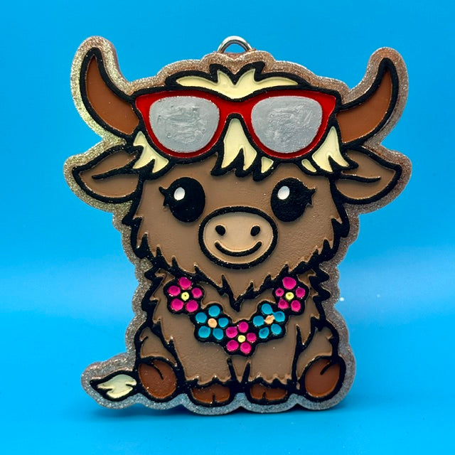 Aloha Highland Cow Car Freshie by SPASS Designs