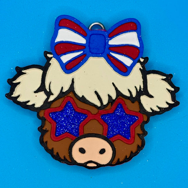Patriotic Cow with Bow and Glasses